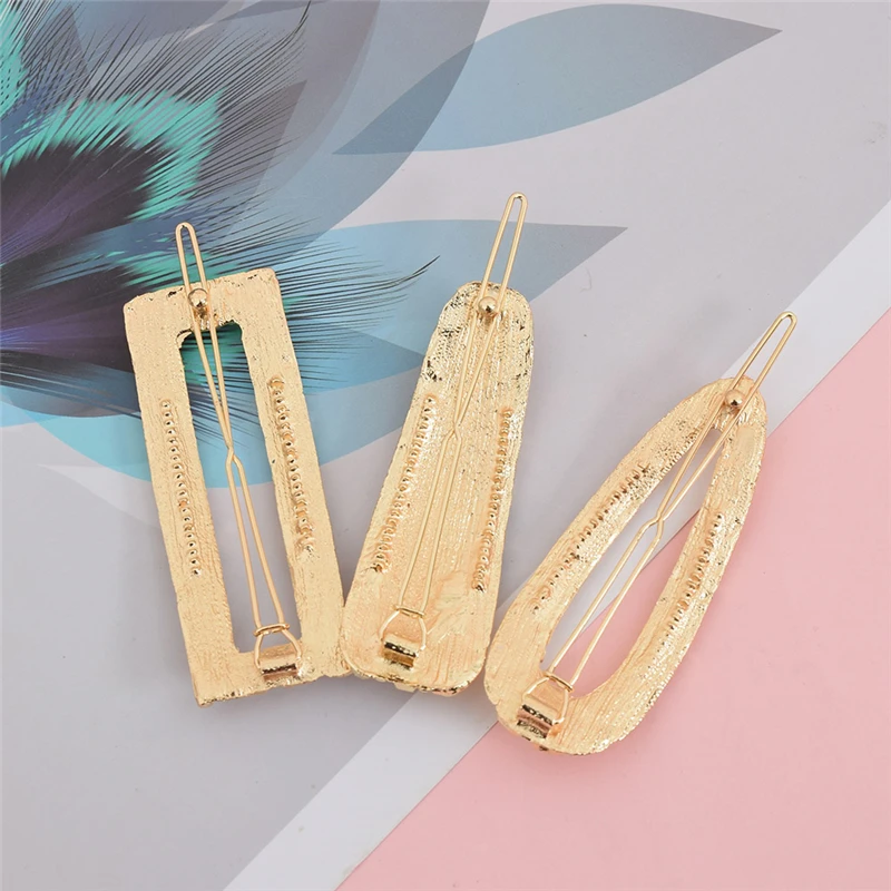 Блестящие золотые геометрические Стразы Hair2020 Новый зажим винтажный сплав алмаз