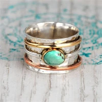 vintage boho turquoises plated tricolor silver color width rings personality men women wedding anniversary ring party jewelry