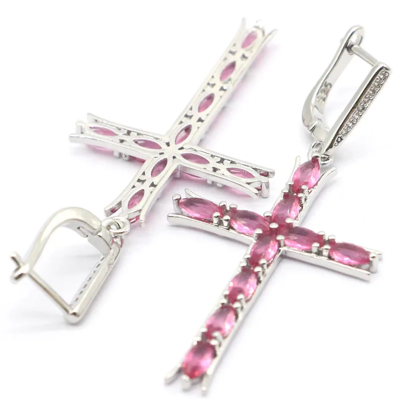 Великолепный длинный набор украшений с крестом 48x27 мм розовый турмалин для
