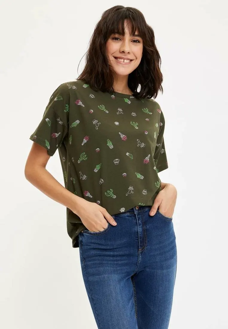 DeFacto женская футболка с коротким рукавом Женская Весенняя принтом Повседневная