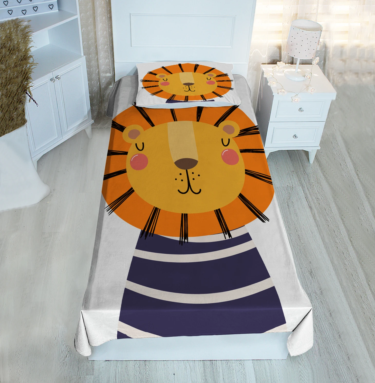 

White single bedspread lion animal patterned velvet fabric Free Shipping quality product kids room decoration