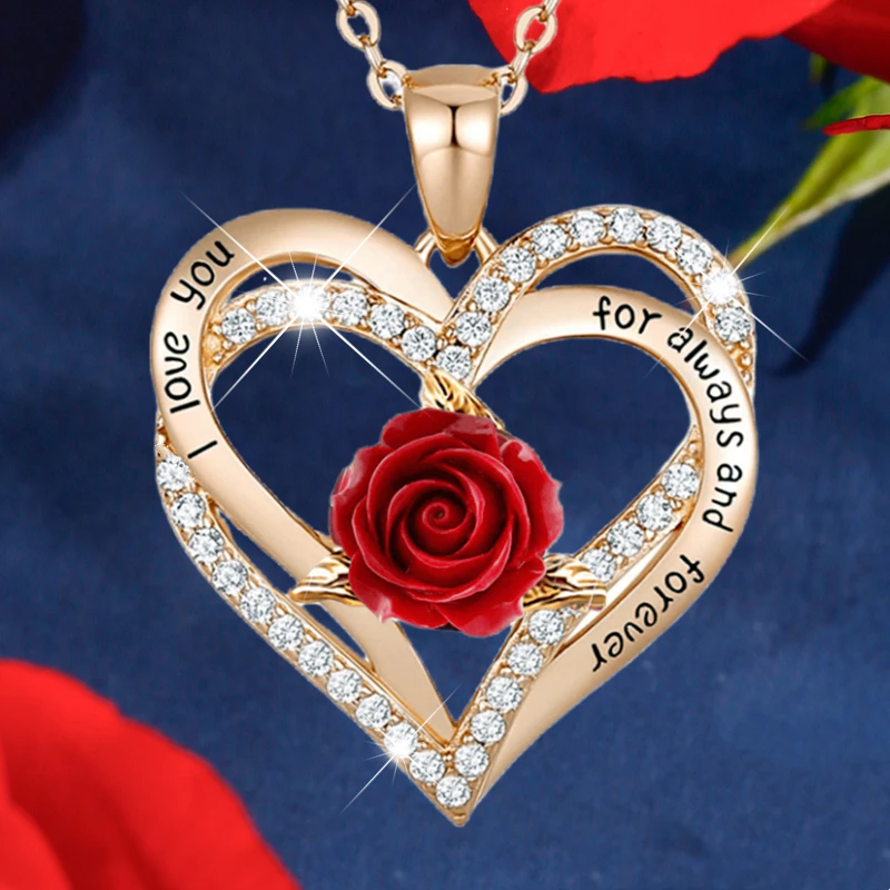 Навсегда любовь сердце Роза Подвеска Ожерелья для женщин Камень Цирконий День