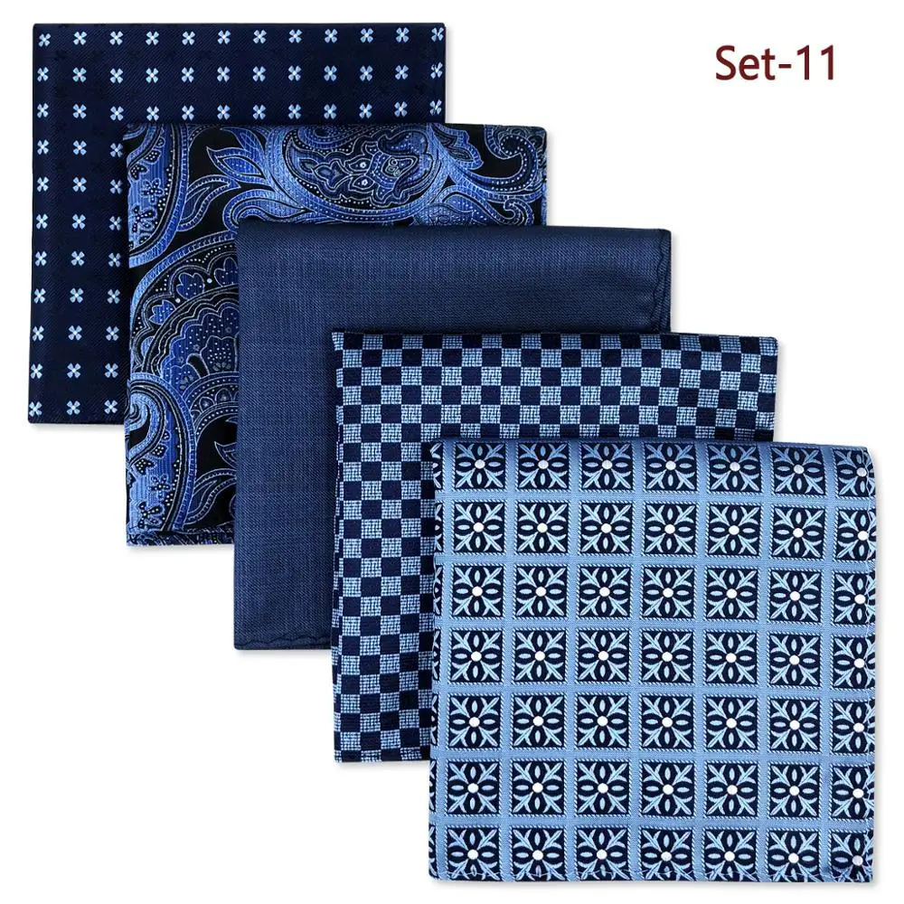 Conjunto de pañuelos de seda cuadrados para hombre, Set de 5 piezas de pañuelos clásicos de bolsillo, colores surtidos, regalo colorido