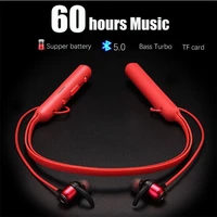 60 hours wireless bluetooth headset with mic sports neck heavy bass long standby earphones for iphone 11 huawei samsung
