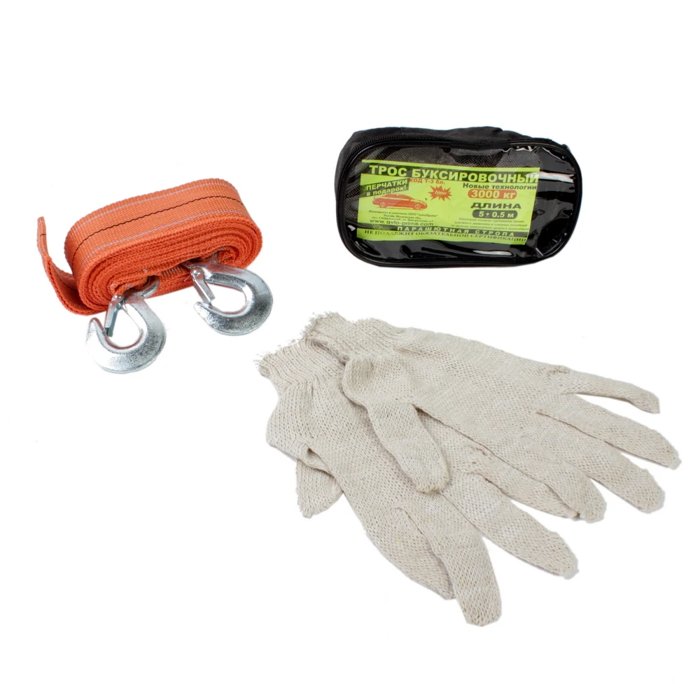 Трос буксировочный 5 м. 3 т. парашютная стропа с крюками перчатки сумка BT05030 |