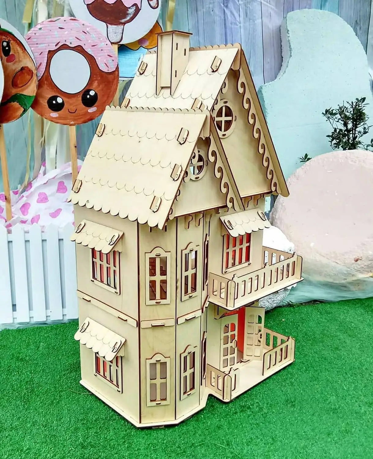 Фанерный кукольный домик 76х45х29 см для кукол ростом до 18 развивающий подарок