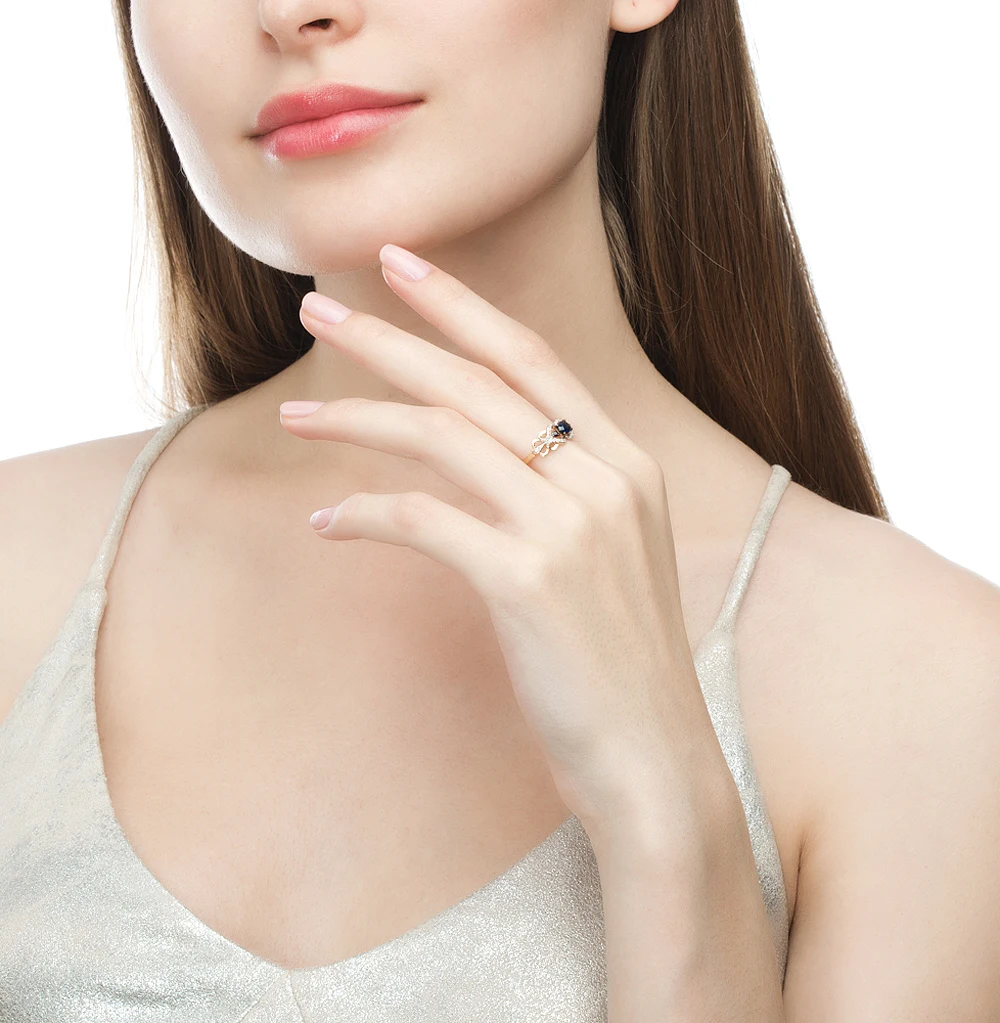 Золотое кольцо с сапфирами и бриллиантами SUNLIGHT проба 585 | Украшения аксессуары