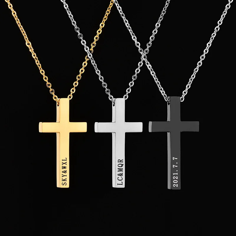 

Personality smooth cross laser engraved stainless steel necklace mens classic trend God Necklace
