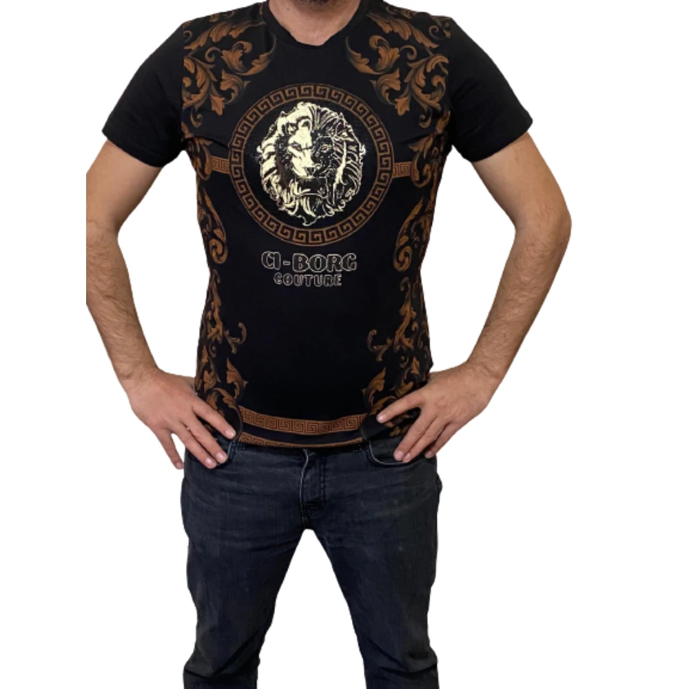

Club JU Men's Black Stone Printed Short-Sleeved New Season Summer T-Shirt