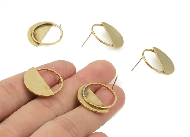 

Brass Semicircle Earring Post - Raw Brass Half Moon Earring Stud - Jewelry Supplies - 2Pcs/Lot - 22.15x22x2.15mm - PP3045