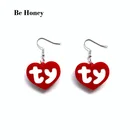 Женские двухслойные серьги-подвески с красным сердцем и белыми буквами