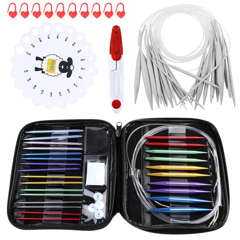 

Aluminum Circular Knitting Needles Set Crochet Needles for Weaving with Measure Gauge and Knitting Accessories Tools