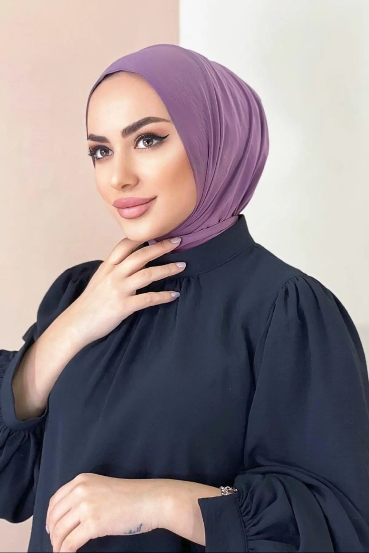 

Women Hijab Gray Snap Neck Collar Hijap Bonnet Model Scarf Shawl Islamic Head Scarves Ladie Turban Tie Head Wraps For Women