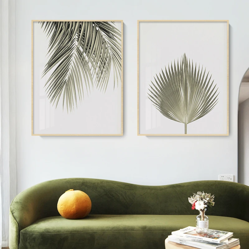 

Nordic Fan Green Palm Leaves Plants Poster Green Leaves Decorative Picture Wall Art Interior Paintings Living Room Home Decor