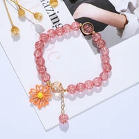 korean cute daisy flowers bracelets for women colorful crystal elastic beaded sweet temperament girls party jewelry new gift