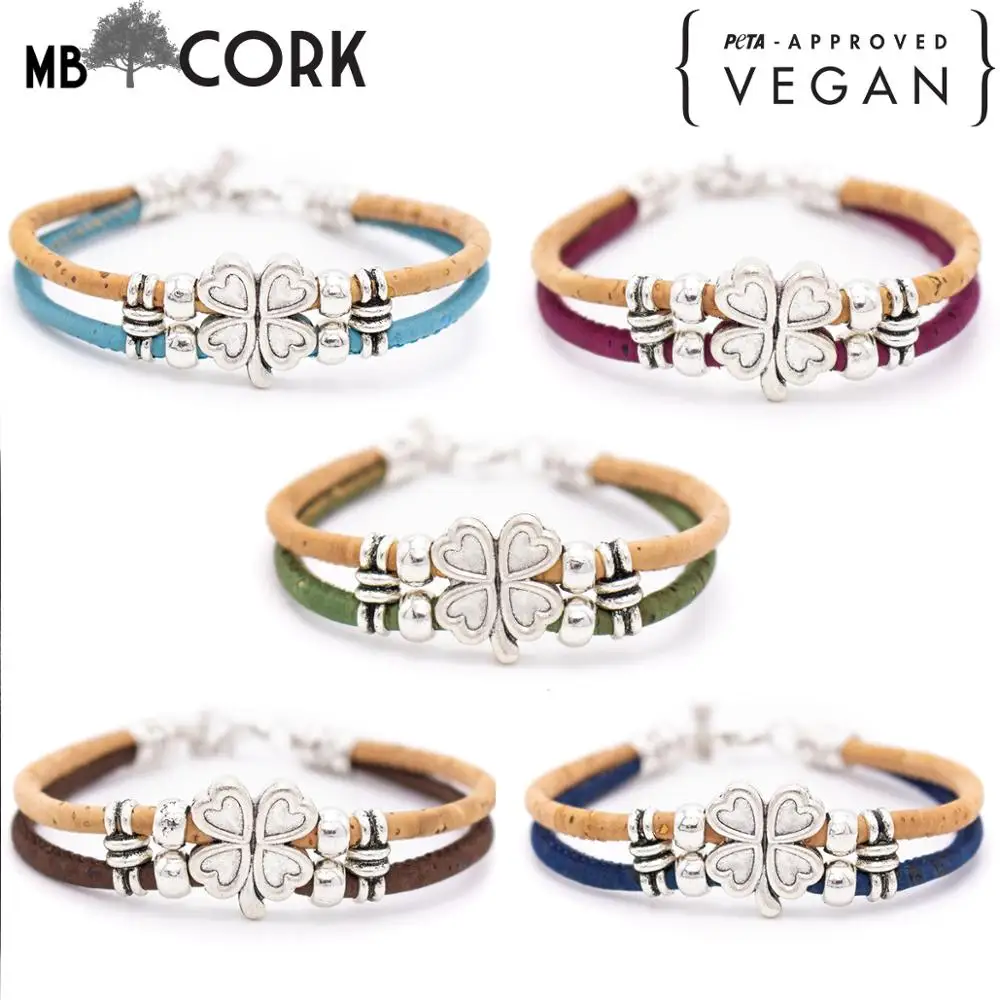 Colorful 3mm round Cork with zamak flower beads handmade jewelry bracelet for women BR-433-E-5 | Украшения и аксессуары