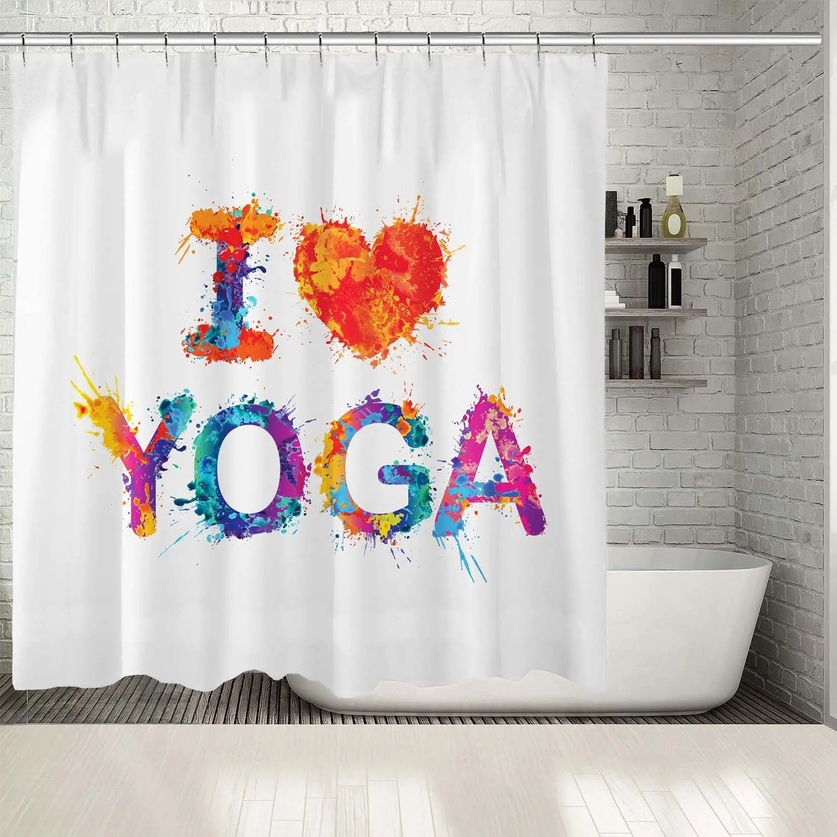 Занавеска для душа I Love Yoga Design Elements красочная красная желтая оранжевая Note