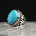 Кольцо ручной работы из мужское кольцо с камнем Натуральной Бирюзы, традиционное серебряное кольцо 925 пробы, печатки с турецким камнем, подарок для женщин и мужчин