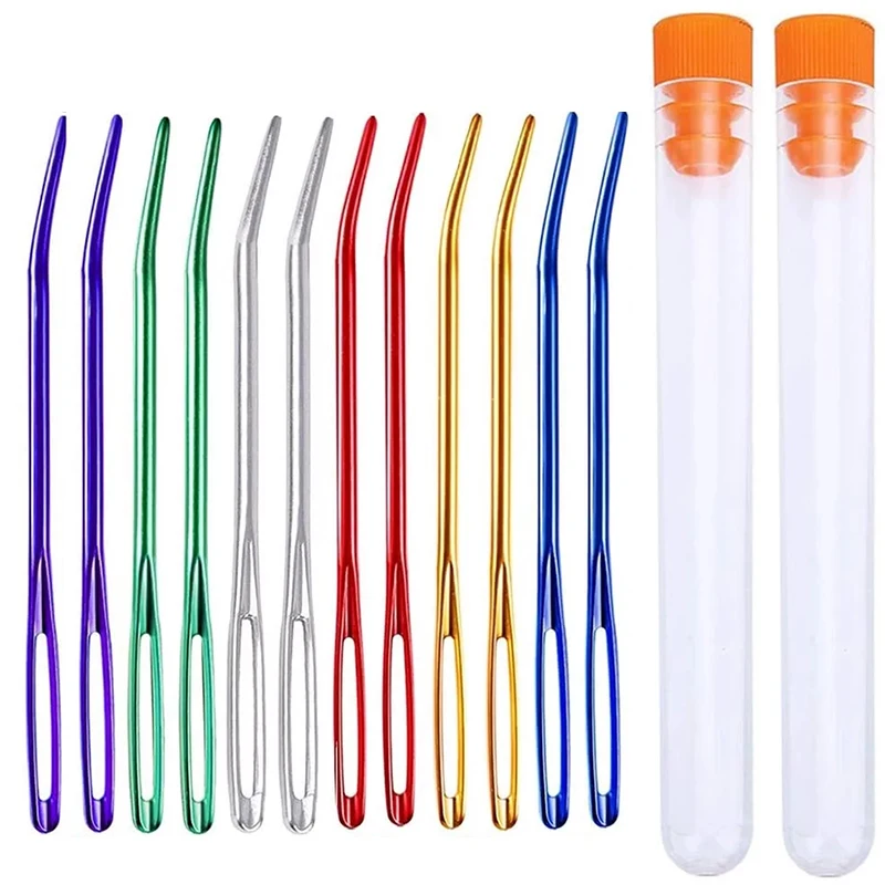 

TLKKUE Bent Tip Tapestry Needles For Knitting Large Eye Blunt Needles Sewing With Plastic Box Knitting Sewing Yarn Tools 12PCS
