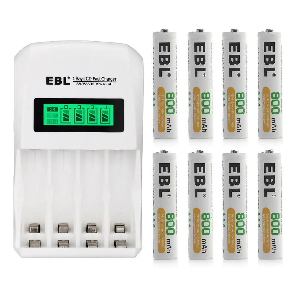 

EBL 800mAh 1.2v AAA Rechargeable Battery + Smart LCD Battery Charger for AA AAA Ni-MH Ni-CD Rechargeable Batteries