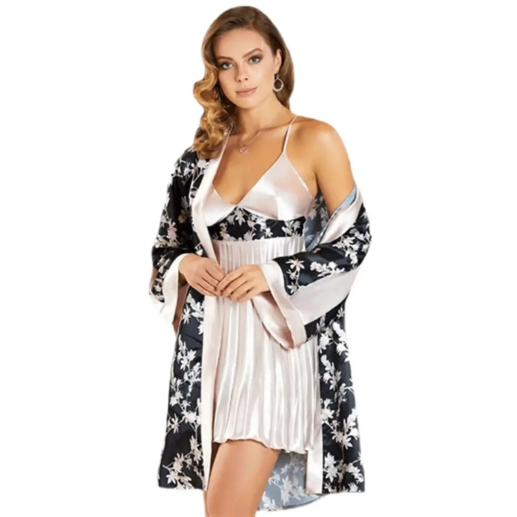 

Women Nightgown Dressing Gown Suit Brief Pattern Soft Warm Sexy 2 Piece Home Comfortable Night Comfortable Sleep Nightwear Wear