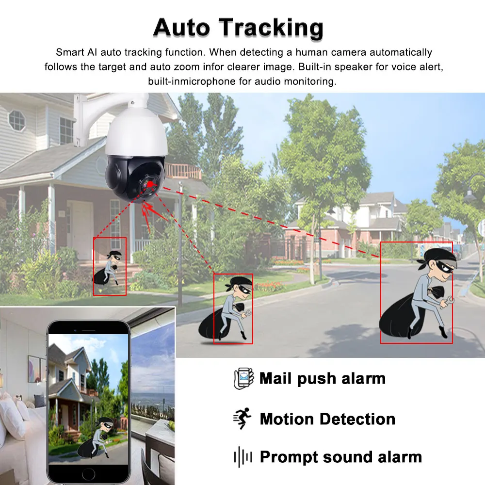 Наружная камера видеонаблюдения IP66 PTZ с автоматическим отслеживанием