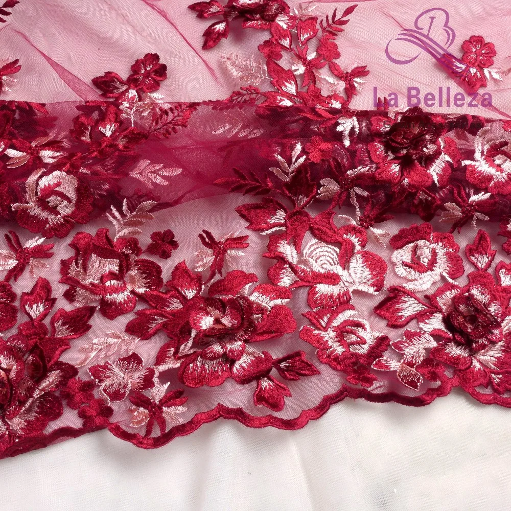 La Belleza дизайн кружева, темно-розовые 3D Цветы кружевная ткань, розовые 3D Цветы Кружевная Ткань вечернее платье кружевная ткань 1 ярд