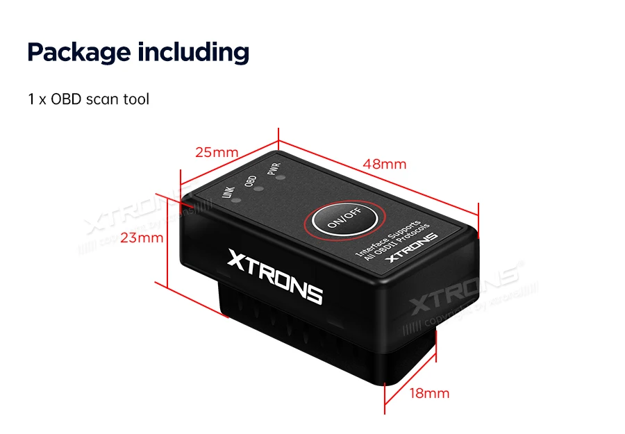 XTRONS OBD01S Bluetooth OBD2 автомобильный диагностический сканер инструмент ВКЛ/ВЫКЛ -