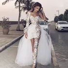 Свадебные комбинезоны в стиле кантри, кружевное пляжное свадебное платье с длинными рукавами, аппликация бисером