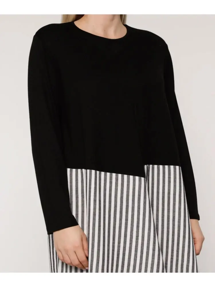 

Large Size Natural Fabric Voluminous Dress Crew Neck Striped Unlined Viscose Fabric Maxi Size Minimal Casual Muslim Fashion