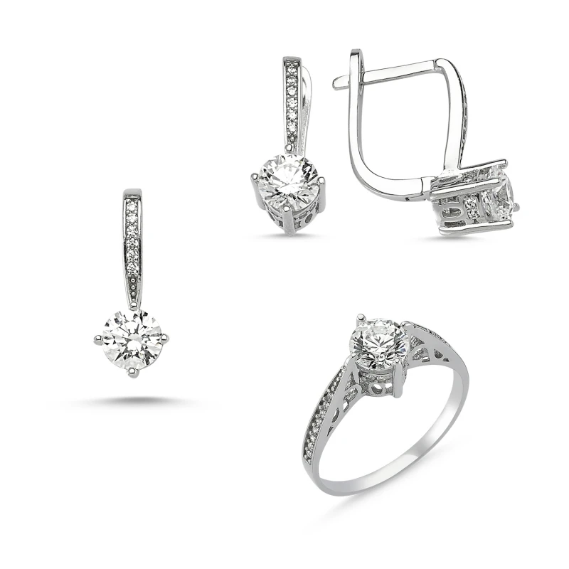 

Silver 925 Sterling Swarovski Zirconia Cubic Zirconia Solitaire Set