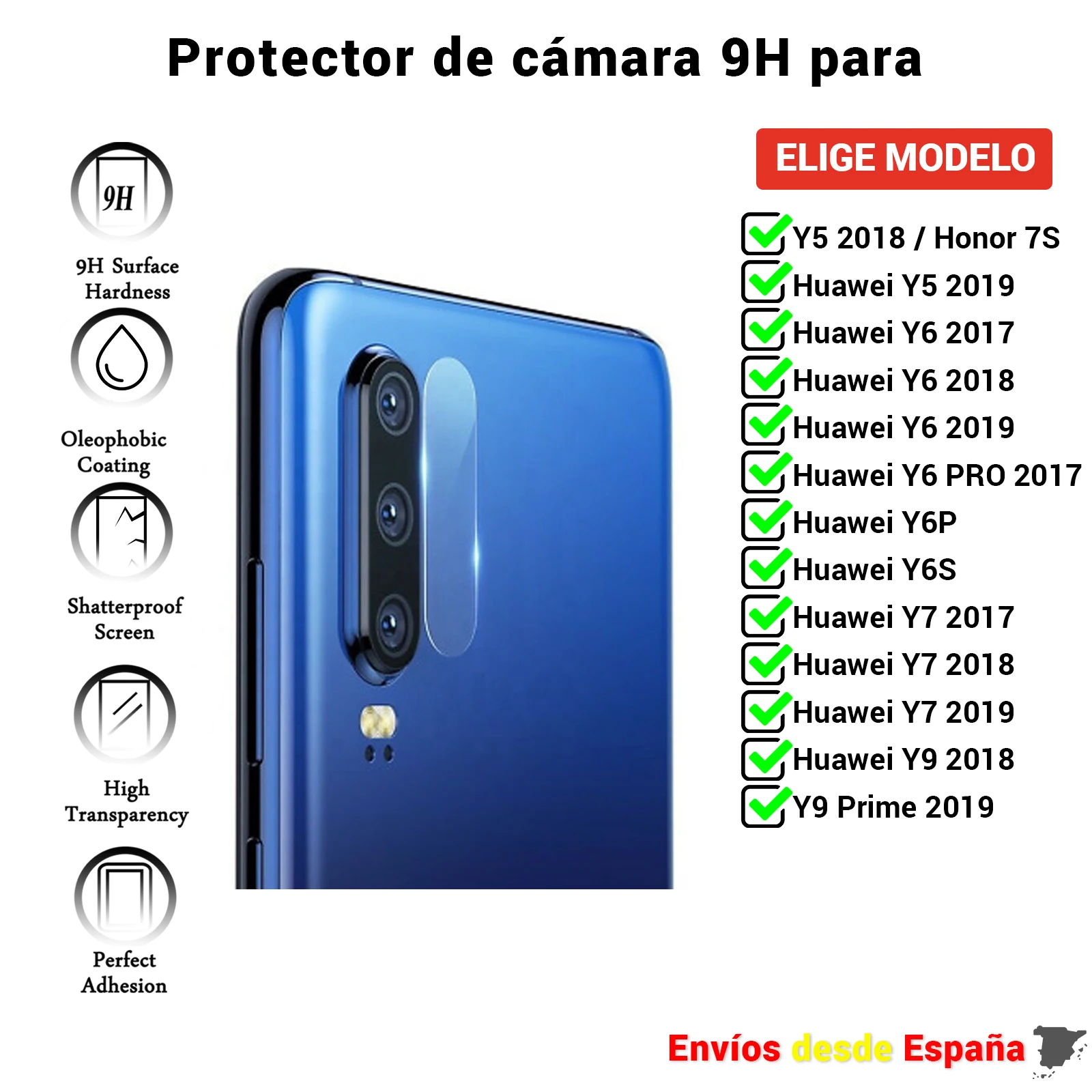 Защита для камеры Huawei Y5 Y6 Y6S Y6P Y7 Y9 2017 2018 Prime Pro Honor 7S. Закаленное стекло прозрачного