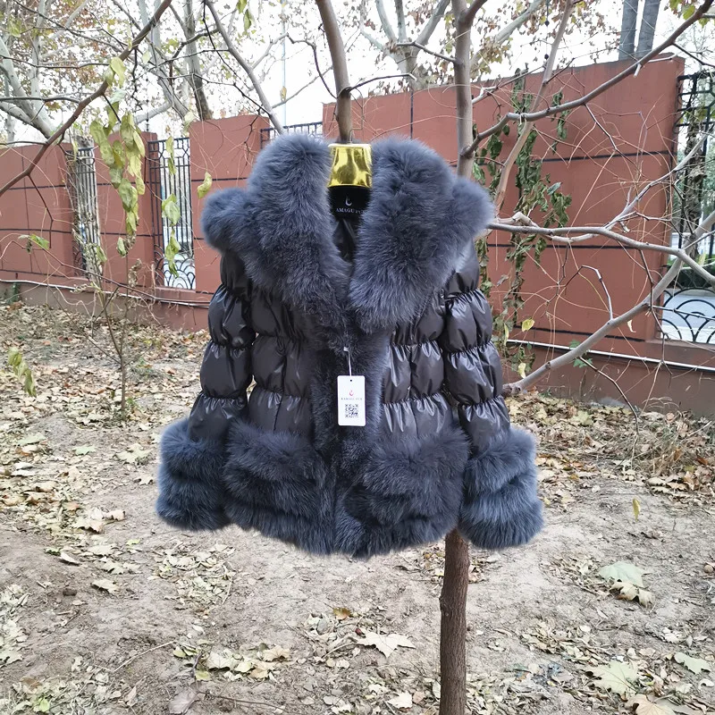 

Новая зимняя пуховая куртка из натурального Лисьего меха, теплая пуховая куртка для мамы и меня