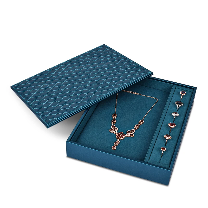 New Light Blue Exquisite Jewelry Box Ring Pendant Necklace Drawer Box Silver Gold Storage Box