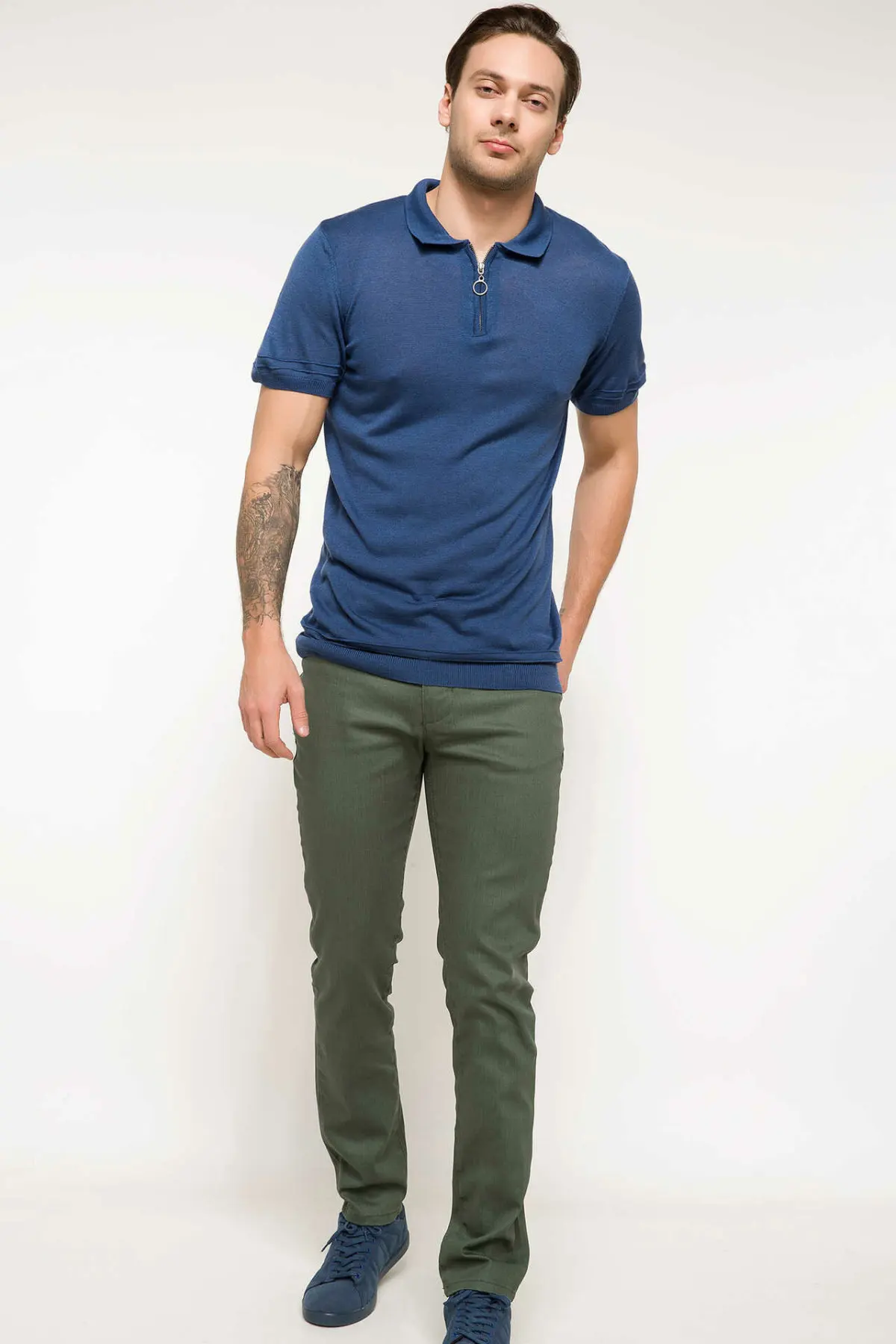 DeFacto мужские весенние зеленые длинные брюки повседневные со средней талией