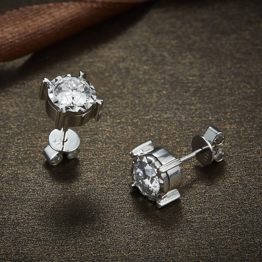 FlipGems Solid 14K 585 Белое золото 1CTW D E цвет Круглый Муассанит серьги-гвоздики с бриллиантами вечные и потрясающие серьги для женщин