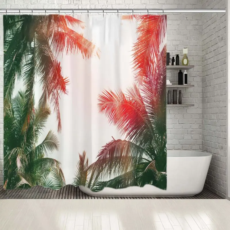 

Shower Curtain Tropical Palm Trees Sunny Day Sky Exotic Summer Vacation Nature Landscape Photo Green Red