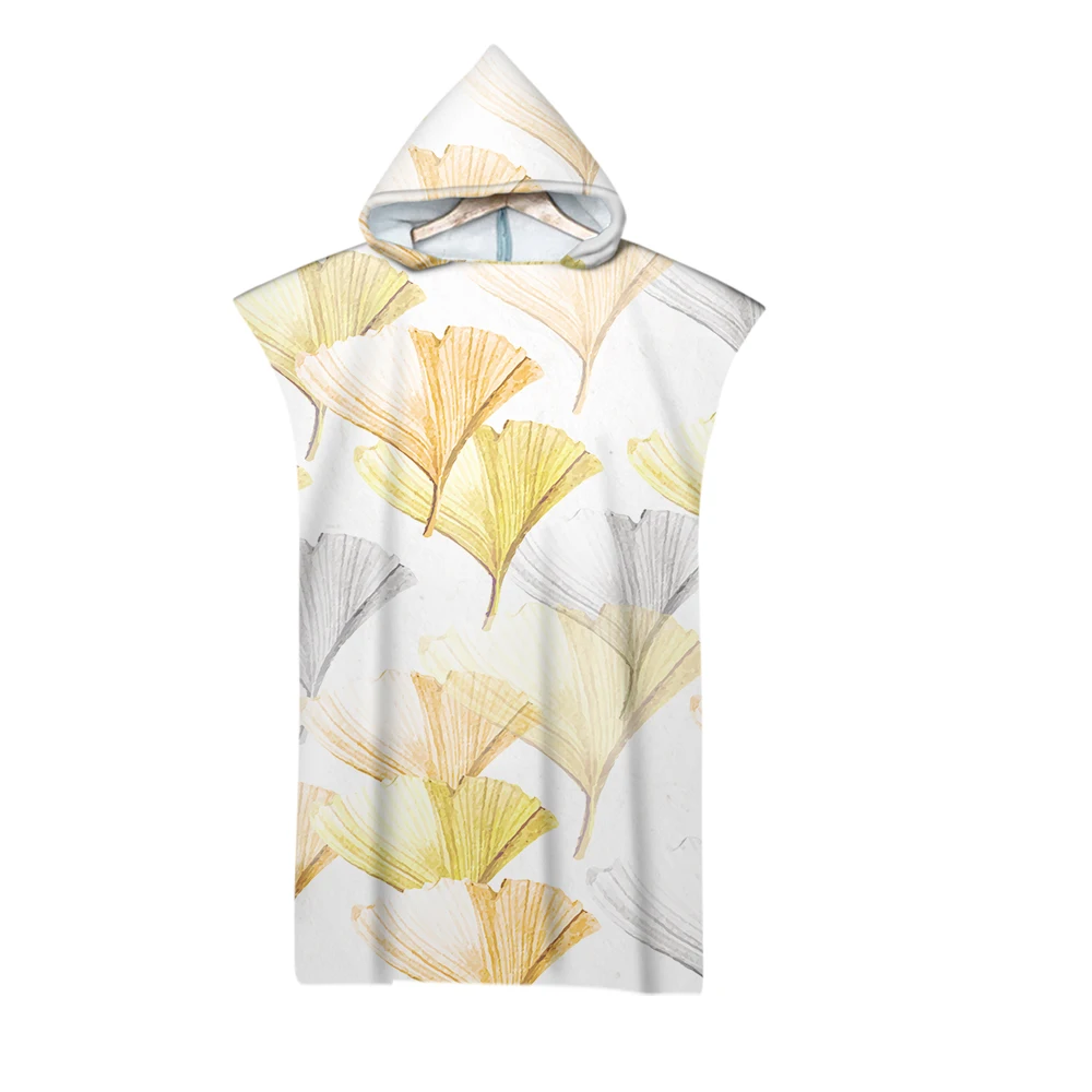 

Watercolor Tropical Leaves Printed Microfiber Beach Towel With Hood For Adults Kid Soft Swimming Towel Cloak