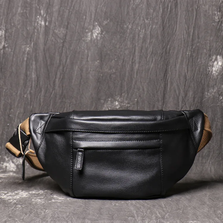 

High Quality Real Cowhide Hip Fanny Belt Pack Pouch Single Shoulder Cross Body Bags Men Genuine Leather Bum Waist Chest Bags