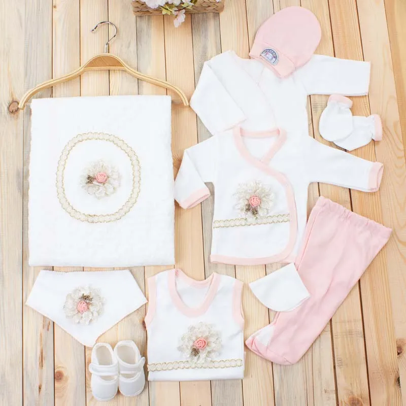 Powder Pink Girls Boys For Newborn Baby Set Clothing Suit 10Pcs King Queen Crowned Babies Girl Male Blanket Rompers clothing |