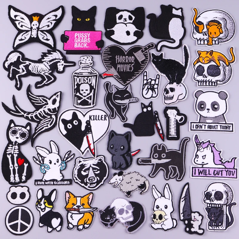 Забавные термоклейкие нашивки сделай сам с изображением кота животного черепа в