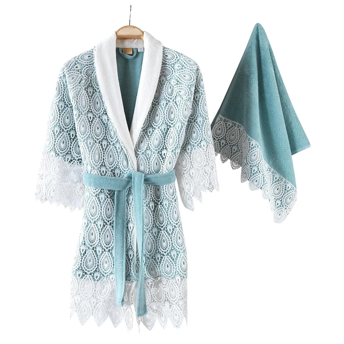 

Women's Lace and Gorgeous Bathrobe Set 100% Cotton Handmade Super Absorbent Soft Texture designer towel set handuk kimono Sauna