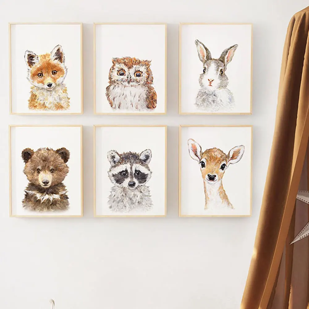 

Rabbit Deer Eagle Canvas Child Poster Nursery Wall Art Picture Print Forest Animal Painting Nordic Kid Baby Bedroom Decor