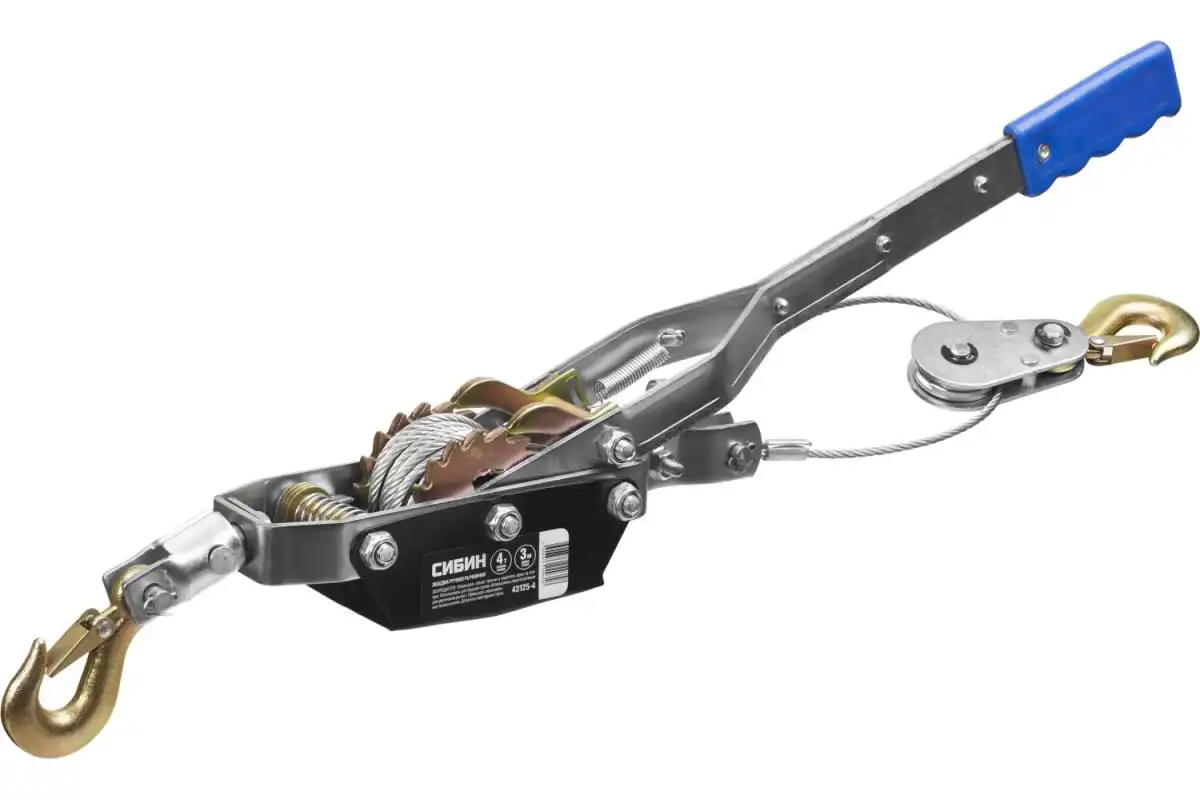 Лебедка ручная рычажная СИБИН 43125 4 таль с тросом буксировка автомобиля трос для
