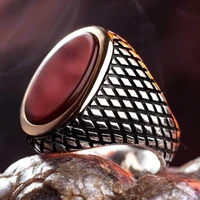 silver mens ring with burgundy agate stone fashion turkish premium quality handmade jawelery