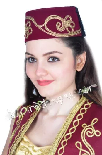 

WONDERFUL Ottoman Ladies Fesi Claret Red (Embroidery Authentic Folkloric Turkish Fes Fez, Oriental Tarboosh, Exotic Ottoman Hat