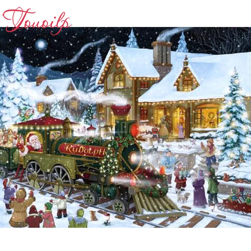 3D сделай сам Круглая Полная Алмазная вышивка икона Рождественский поезд