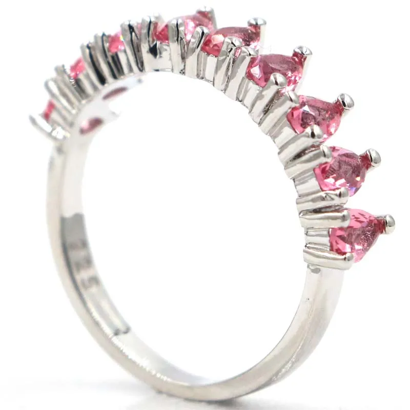 

23x5mm Lovely Cute 2.5g Pink Tourmaline Women Wedding Silver Rings Drop Shipping Wholesale