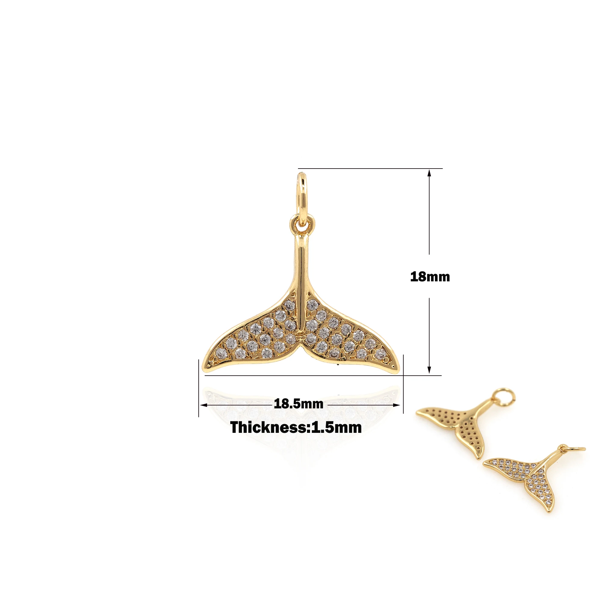 

Ethnic Cubic Zirconia Whale Tail Pendant Necklace Gold Filled Fish Nautical Charm Mermaid Tail DIY Made Gifts for Women