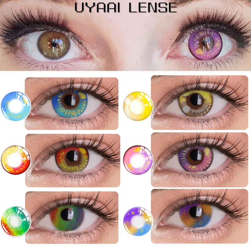 

UYAAI 2Pcs/Pair Cosplay Color Contact Lenses Anime Accessories Orange Multicolored Lenses Pupilentes Halloween Colored Lenses